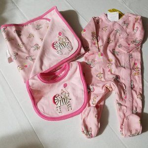 Gymboree Brand New Baby Zebra Used blanket, NWT 0-3 month sleeper & Bib.